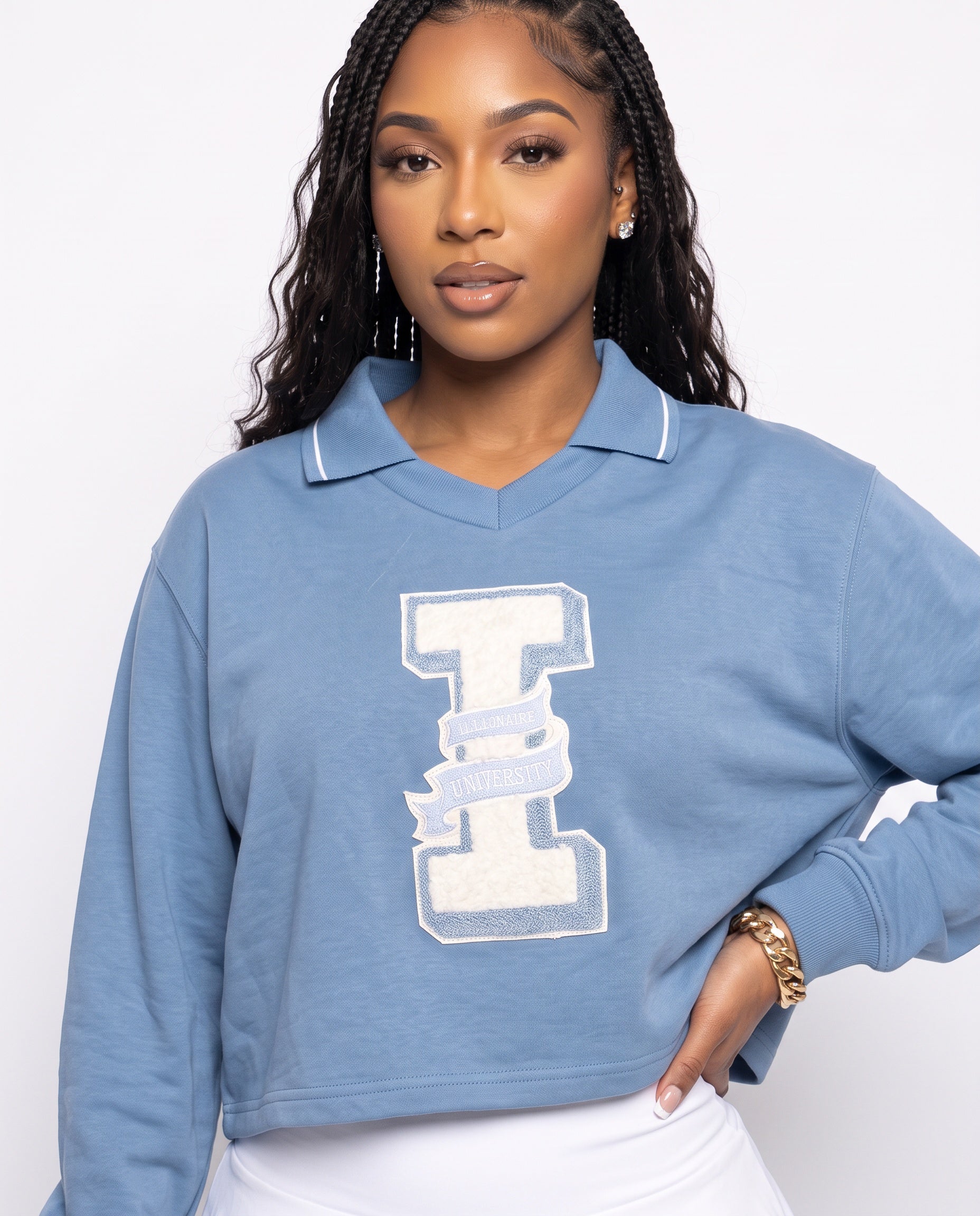 iLLionaire University Women's Crop Collared Sweatshirt