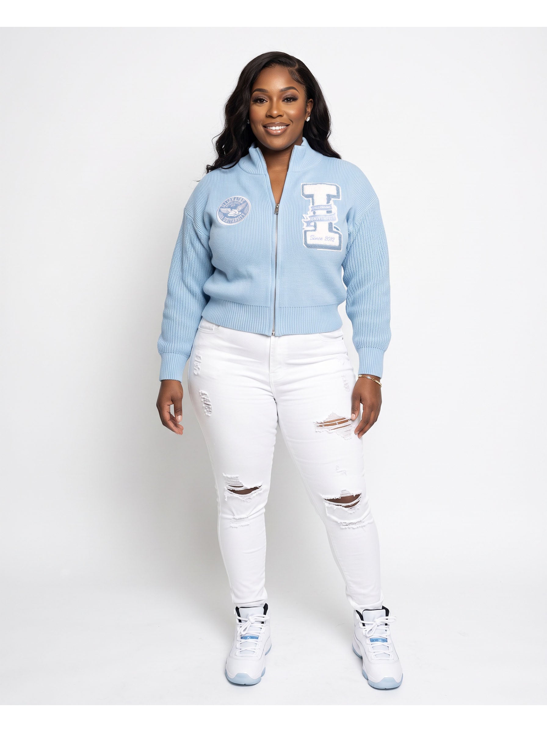 iLLionaire University Women's Mock Neck Zip-Up Knit Cardigan