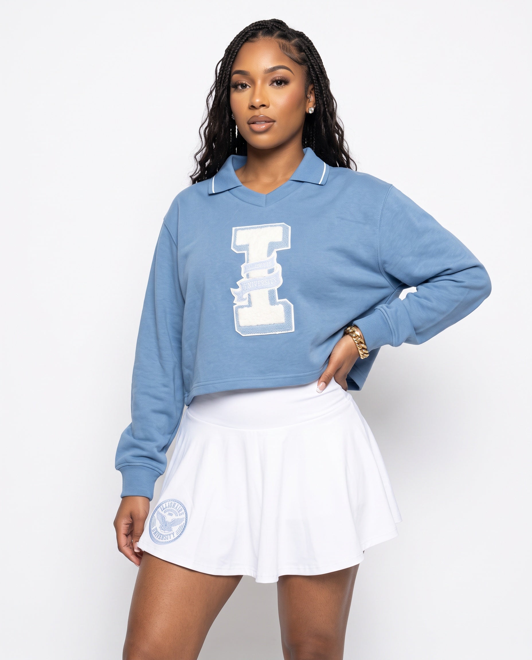 iLLionaire University Women's Crop Collared Sweatshirt