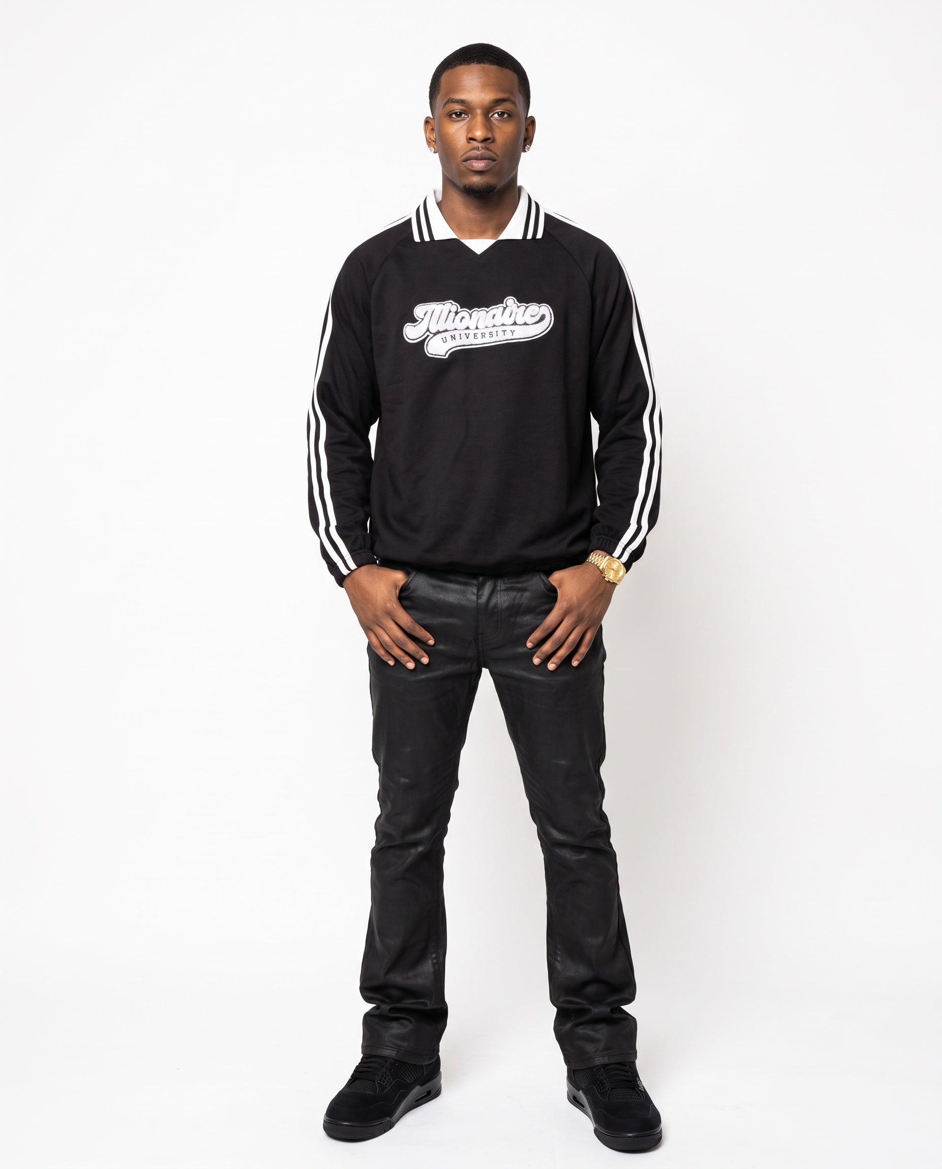 iLLionaire University Striped Raglan Collared Shirt