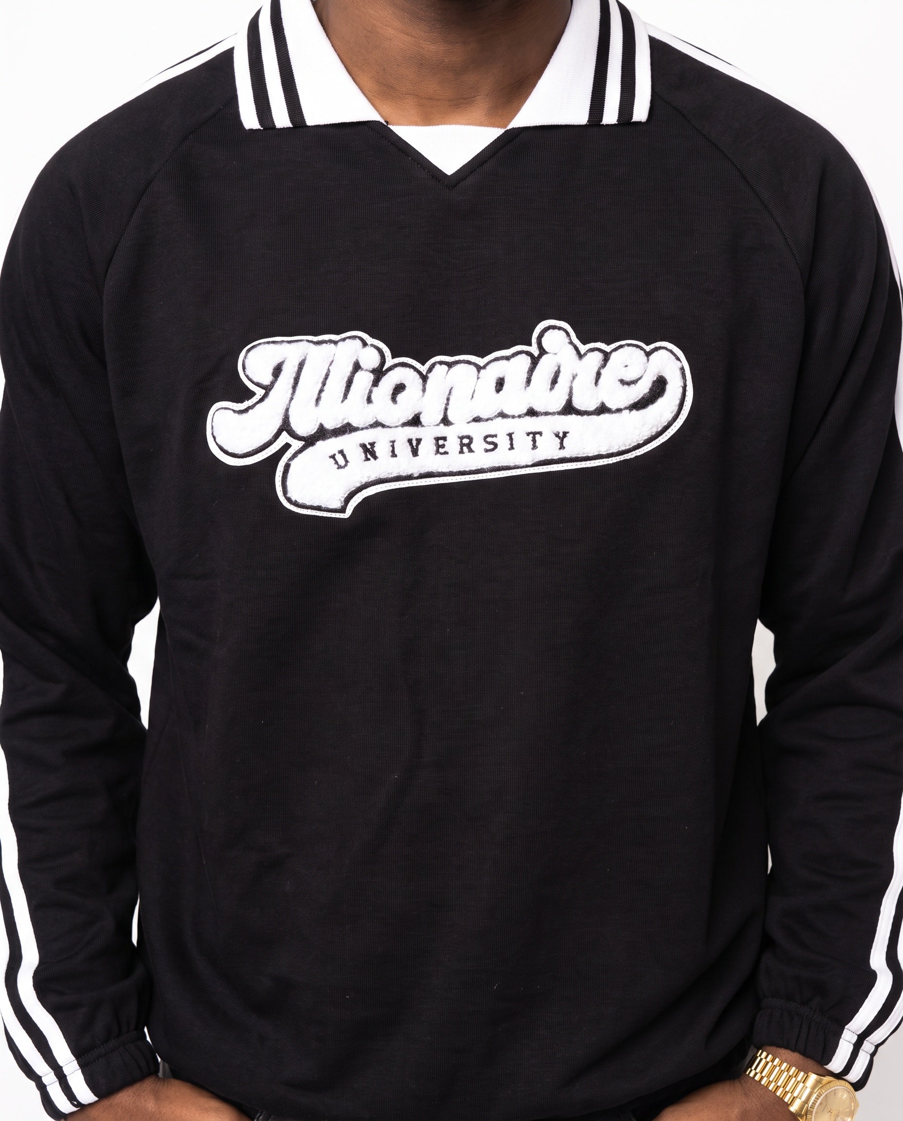 iLLionaire University Striped Raglan Collared Shirt