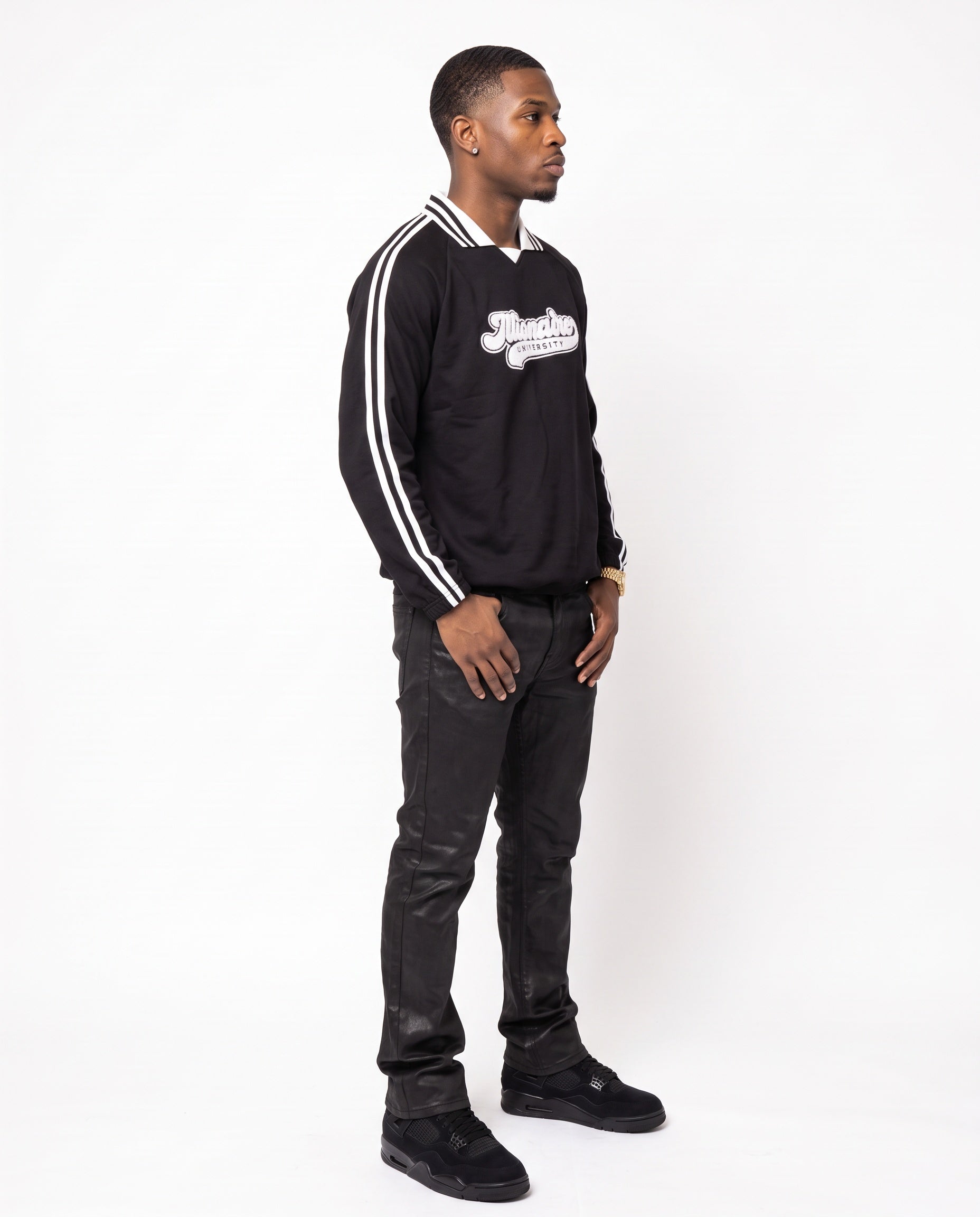iLLionaire University Striped Raglan Collared Shirt