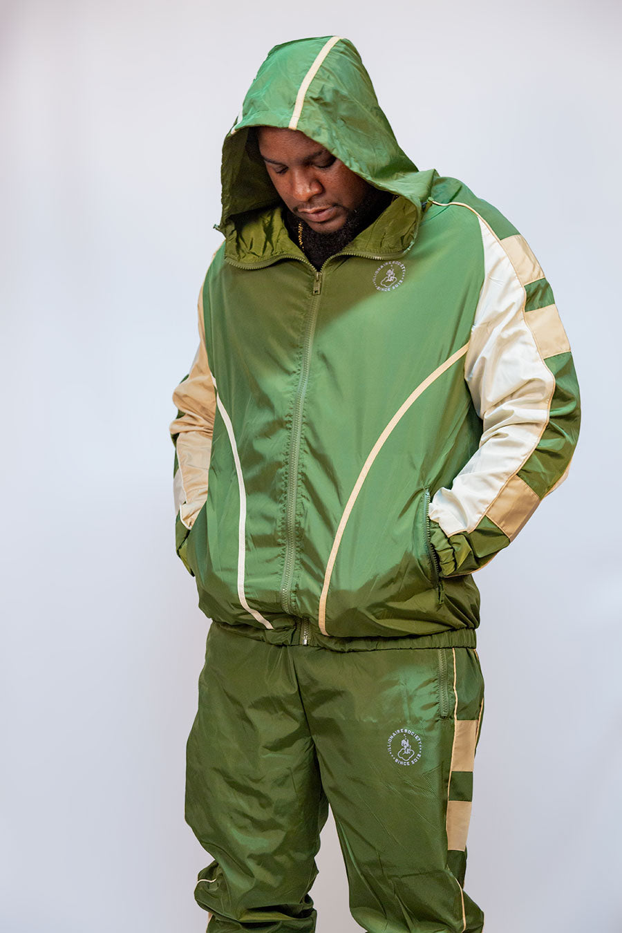 Olive Green and tan Men's iLLionaire Windbreaker Suit